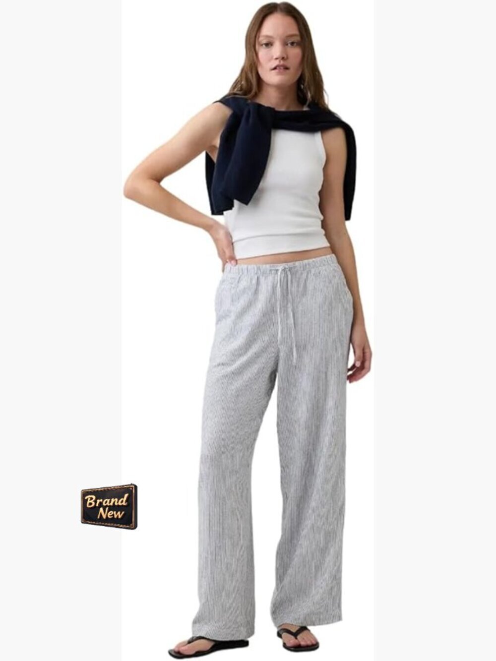 Wide Leg Linen Pull on Pant for Women